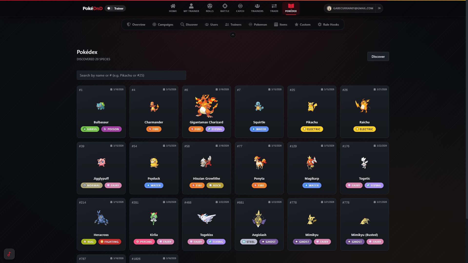 Campaign Pokédex grid
