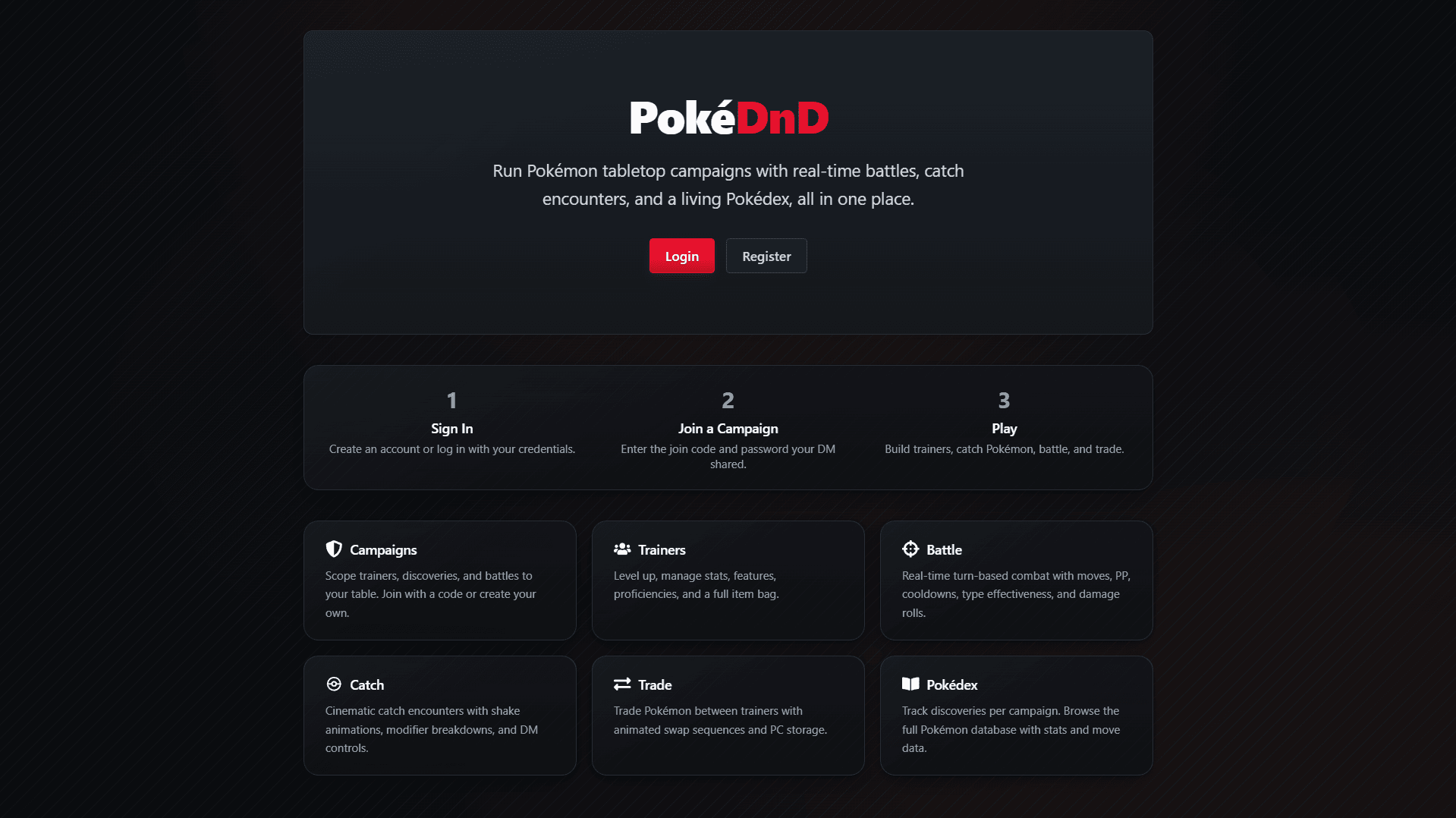 PokeDnD landing page